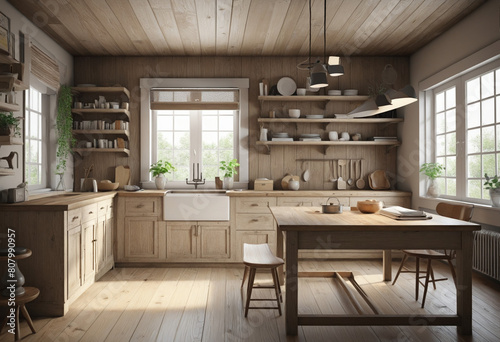 a distressed farmhouse kitchen isolated on a transparent background, generative ai