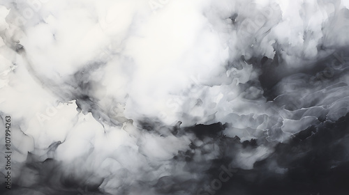 An abstract watercolor background merging black, gray, and silver, suggesting a monsoon's might