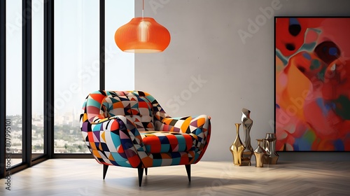 A vibrant accent chair in a bold pattern, adding personality and style to a living room