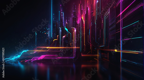 Abstract digital wallpaper. Immerse yourself in a world of glowing neon lines and ethereal bokeh lights technology background.