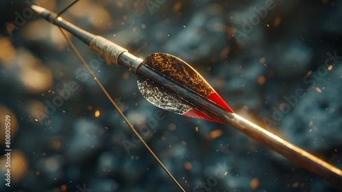 A closeup of Archery Arrow, against Range as background, hyperrealistic sports accessory photography, copy space