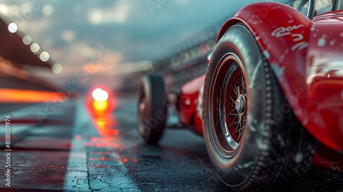 A closeup of Auto Racing Car, against Track as background, hyperrealistic sports accessory photography, copy space