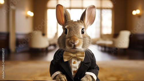 Imagine a dapper rabbit in a velvet smoking jacket