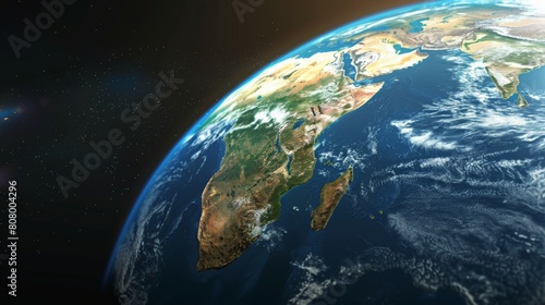 The image shows the Earth from space. Africa is in the center of the image.