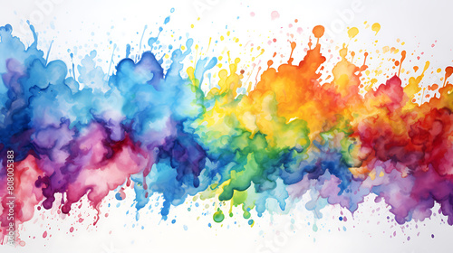 A joyful explosion of watercolor splashes in rainbow colors, celebrating diversity and unity