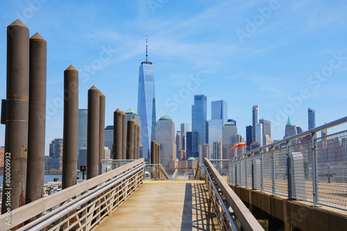 Big panorama view of New York city. View from New Jersey to completely Manhattan with world trade center in the middle.