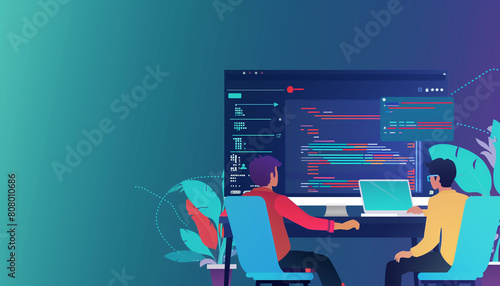 featuring a software development team watching a live feed of user interactions with their new application, analyzing real-time data for optimization, IT company, IT specialists, w