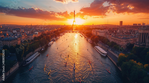 A panoramic view of the Seine River in Paris.