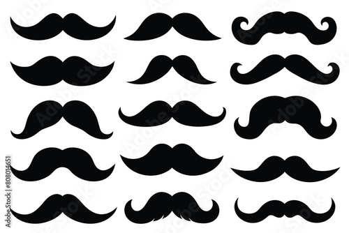 Set of mustache black Silhouette Design with white Background and Vector Illustration