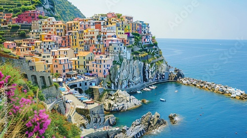  a coastal town with colorful buildings 