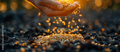 A hand sows wheat into the ground. The photo can be used to illustrate the gospel parables