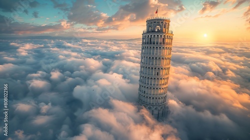  Leaning Tower of Pisa surrounded by clouds.