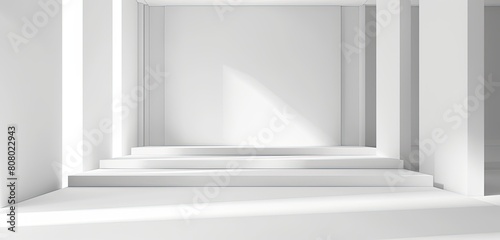Rectangular white room with ceiling light, monochrome shades
