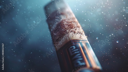 A closeup of Cricket bat, against Pitch as background, hyperrealistic sports accessory photography, copy space