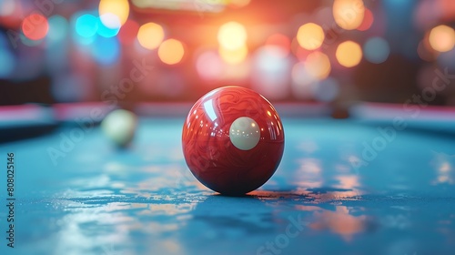 A closeup of Cue ball on Billiards Table, realistic sports photograhy