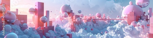 Serene Whimsicality A D Rendered World of Floating Pastel Geometric Structures