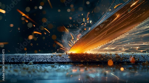 A dynamic image capturing the motion of a utility knife slicing through cardboard with precision, with sharp edges cutting cleanly and fibers parting
