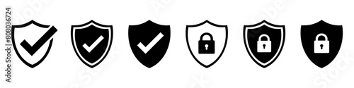 Shield check mark icon . Protection secure lock vector sign. Security and privacy symbol.