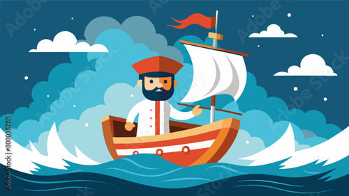 The stoic ship a true symbol of stoicism battled the wild sea with its unflappable captain at the helm.. Vector illustration