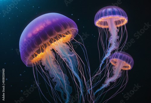 Colorful Jellyfish Creatures Illuminating the Deep Blue Underwater with Generative AI Art 