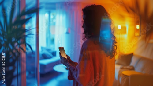A dynamic image capturing the motion of a person monitoring their home security camera feed on a smartphone, with alerts popping up and peace of mind assured