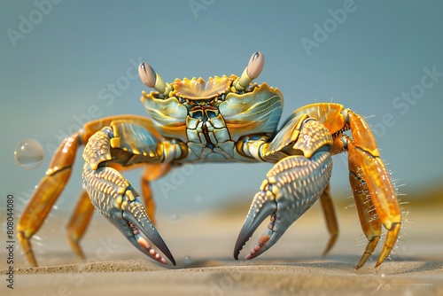 A closeup shot of a crab on the sand under the sunlight