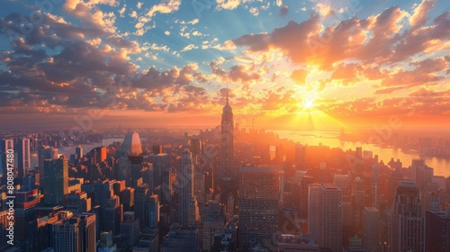 New York City skyline at sunset