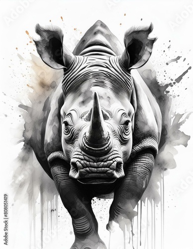 Silhouette de rhinoceros noir et blanc sur fond blanc 