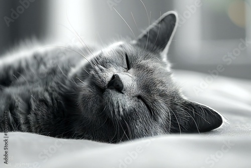 Cute gray cat sleeping on the bed, Close-up