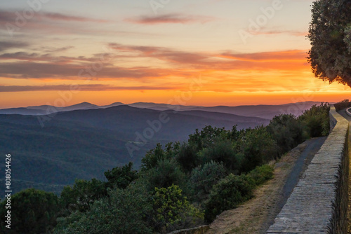 Sunset in Val d'Orcia in Tuscany