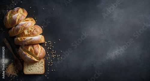 Sliced Artisan Bread with Copy Space on Dark Background