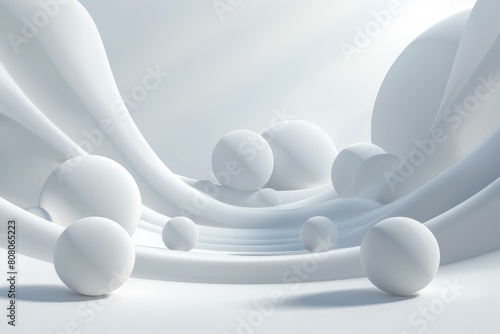 3D rendering of white spheres on a white wavy surface