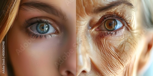 Contrasting Facial Features of Young and Older Women to Highlight Benefits of Anti-Aging Products. Concept Anti-Aging Products, Facial Features, Young Women, Older Women, Benefits