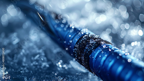 A closeup of Ringette stick, against Ice as background, hyperrealistic sports accessory photography, copy space