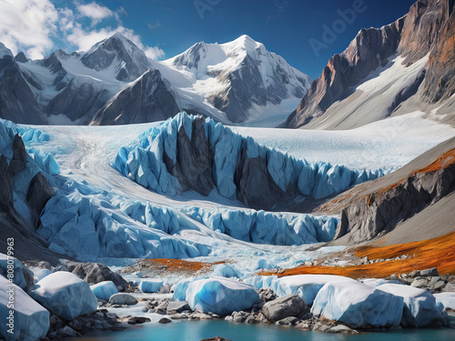beautiful landscape, snow, mountains, glaciers, vivid colors