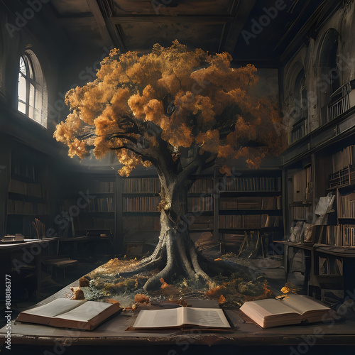 a tree that is growing out of a book