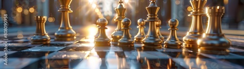 Creative fantastic of business strategies visualized as interactive 3D chess games, in modern classic styles, and with a sharpen Cinematic Look
