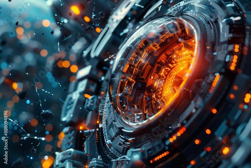 Futuristic strange style of science experiments conducted in outer space, visualized in hitech styles, with a closeup cinematic sharpen
