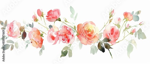 Minimal watercolor of flower portraying delicate roses in minimal styles, clipart watercolor on white background