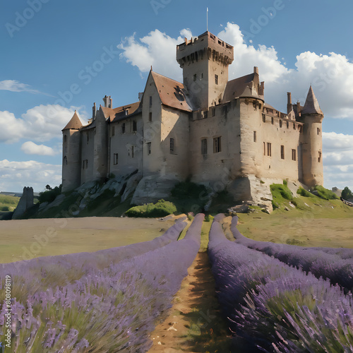 lavender field with a castle in the background