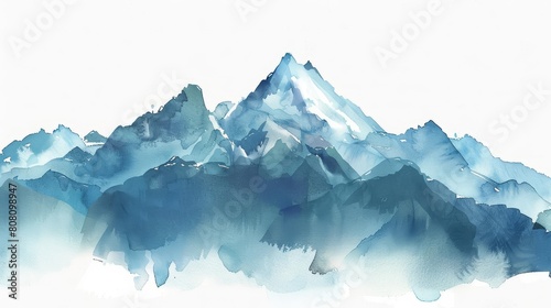 Watercolor of nature capturing the majesty of a mountain in minimal styles, Simple detail clipart cute watercolor on white background