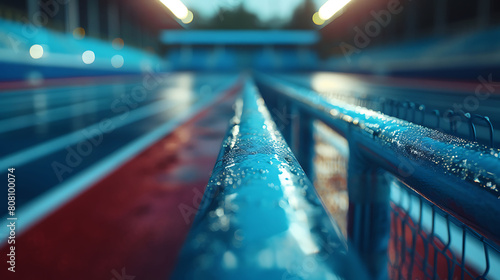 A closeup of Steeplechase Barrier, against Track as background, hyperrealistic sports accessory photography, copy space