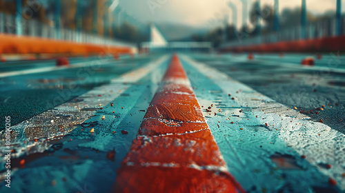 A closeup of Steeplechase Barrier, against Track as background, hyperrealistic sports accessory photography, copy space