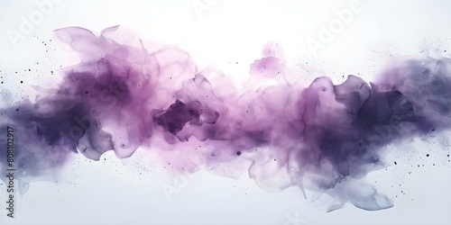 Pink watercolor splatter background with purple abstract cloud shape on white background. Concept Abstract Art, Watercolor Splatter, Pink Background, Purple Cloud, White Background