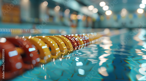 A closeup of Synchronized Swimming Nose clip, against Pool as background, hyperrealistic sports accessory photography, copy space
