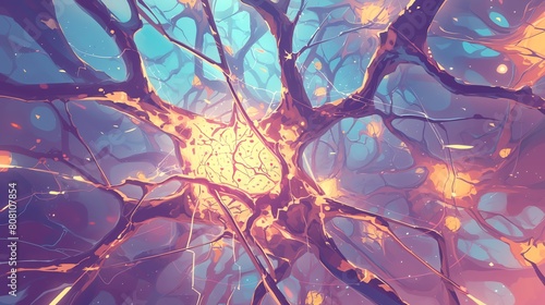 A network of neural pathways branching outwards in a complex web of connections, amazing background