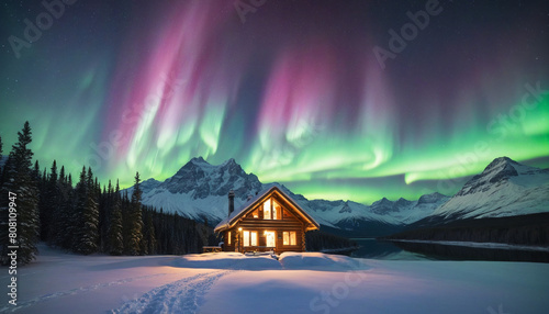 Enchanting Mountain Cabins under the Glowing Northern Lights