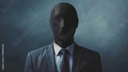 Computergenerated image of a faceless businessman, useful for themes on technology, virtual reality, or digital identity