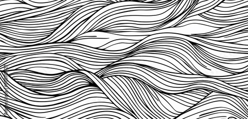 Black and white doodle of continuous abstract wave designs.