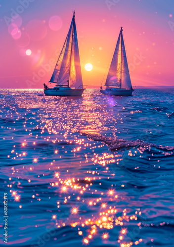 Sailing on a summer breeze yachts and sailboats on the glittering ocean.